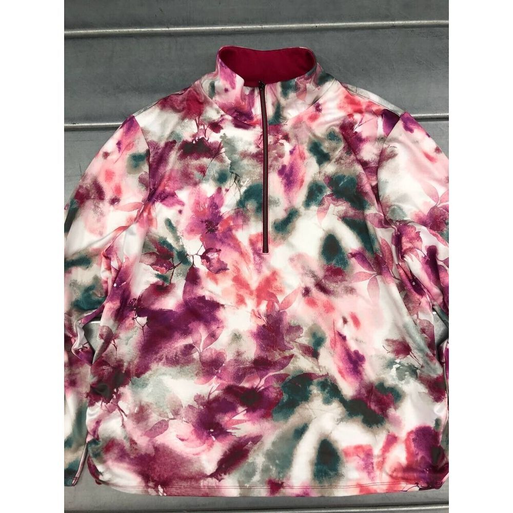 Chicos Floral Sweater Womens XL Purple Flower Tie Dye Quarter Zip - Picture 2 of 9